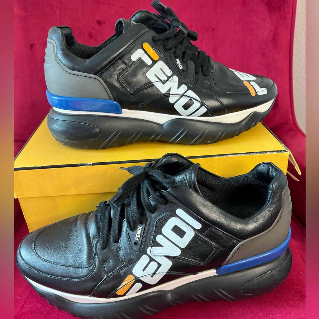 Fendi Sneaker Vitel + Verniciat Nero Zucca Bian Ice. Size 11 Europe, 12 Usa